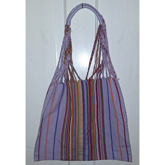 Handmade Purple & Multicolored Reusable Tote Bag Purse Boho Festival Grocery - Picture 2 of 5